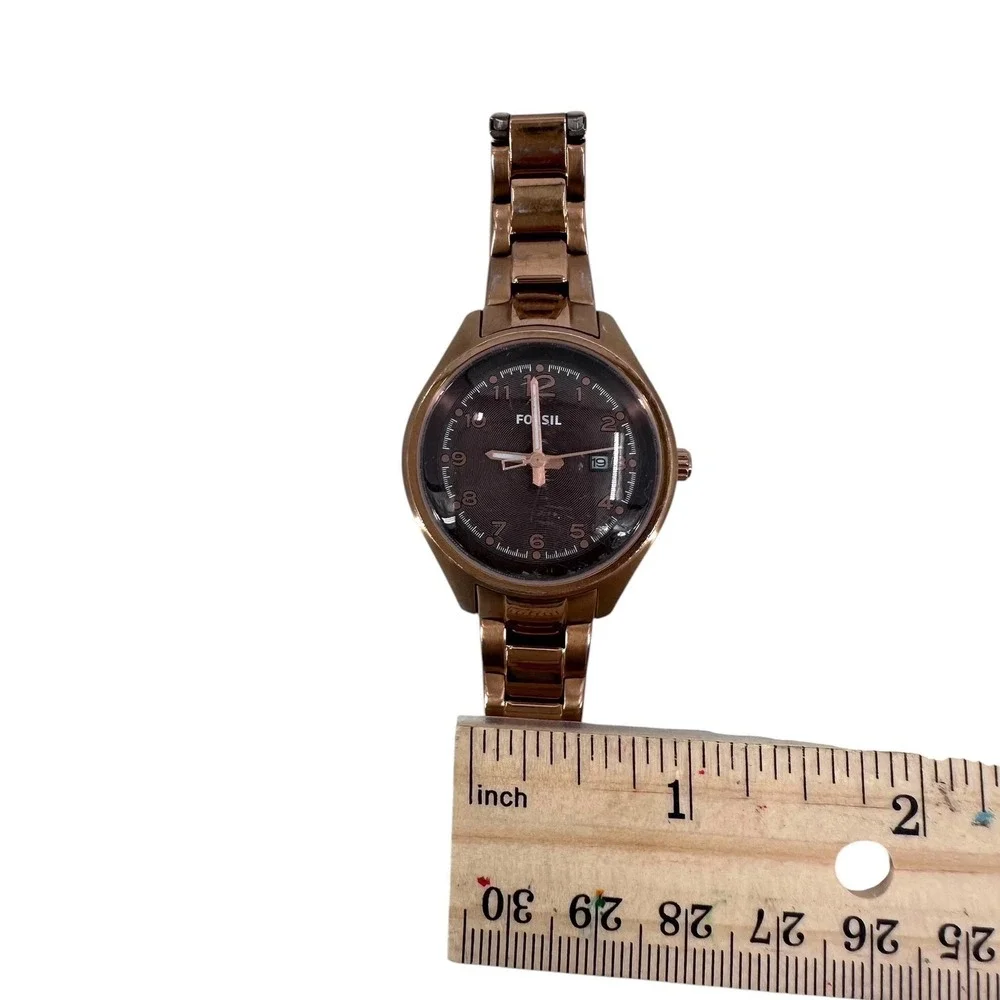 Fossil Flight Mini Womens Watch Bronze Stainless Steel Brown Dial Date AM-4366